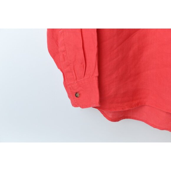 Pure Linen 100% Linen Long Sleeve Button Down Shirt Coral Color Size 16 - Picture 5 of 13